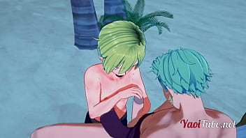 One Piece Yaoi - Zoro X Sanji Handjob And Blowjob In A Beach - Anime Manga Gay free video