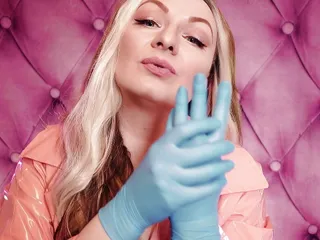 Asmr: Blue Nitrile Gloves Fetish - Hot Sounding - Milf In Pink Pvc Coat (Arya Grander) free video