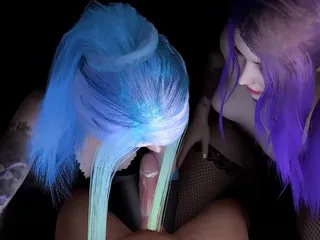 Two Girls With Brightly Colored Hair Double Blowjob: 3D Porn Short Clip free video