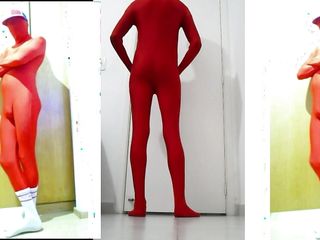 Fun At Home Wearing A Red Zentai Costume Part 2 free video