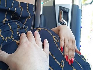 Real Public Red Nails Hand Job In The Car With Cum free video